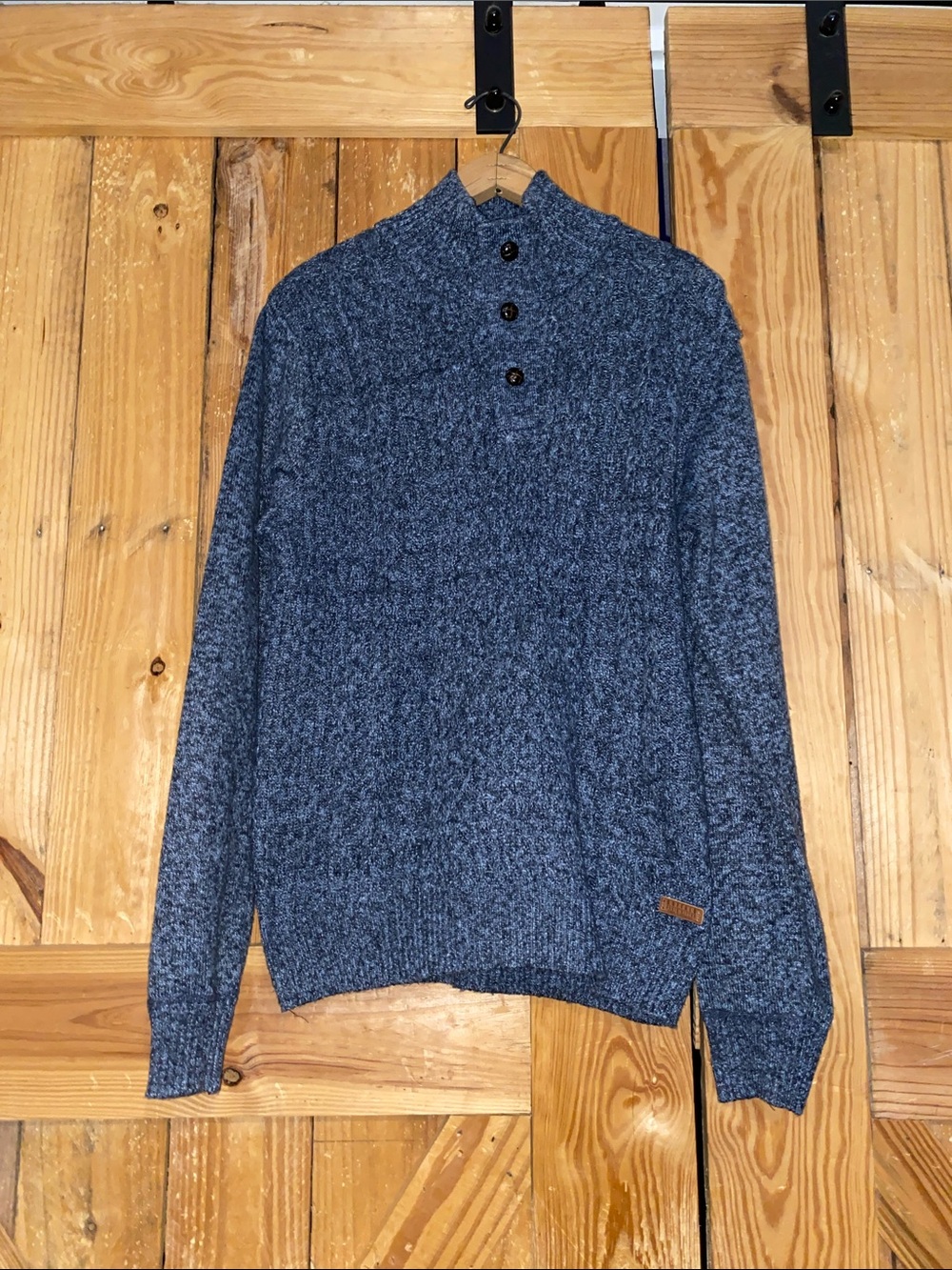 Buffalo David Bitton Men's Navy Heather Button Mock-Neck Sweater